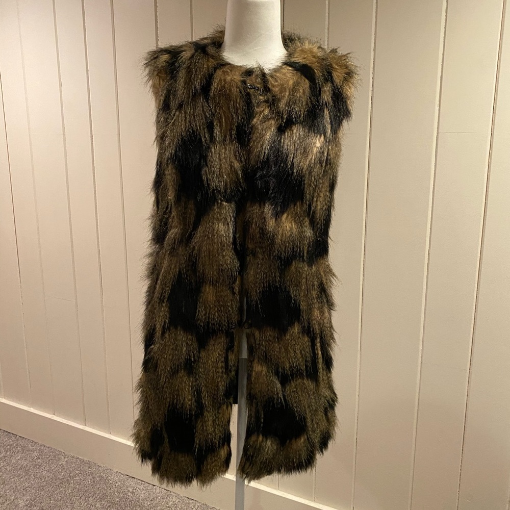 Faux fur long vest